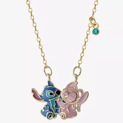 Disney Classics Angel Womens Blue Crystal 18k Gold Over Brass 18 Inch Pendant Necklace In Transparent