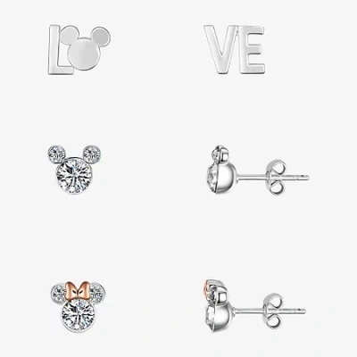 Disney Classics Love Womens Crystal Mickey Mouse Minnie Mouse 3 Pair Earring Set