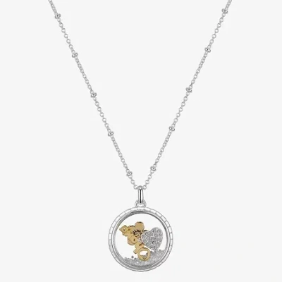 Disney Classics Ohana Shaker Womens Cubic Zirconia Pure Silver Over Brass Round 16 Inch Pendant Necklace In Metallic