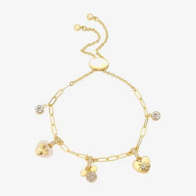 Disney Classics Womens Crystal 14k Gold Over Brass Mickey Mouse Bolo Bracelet In Yellow