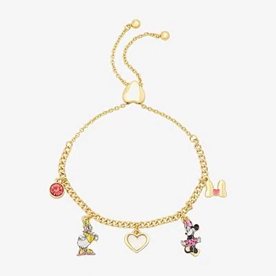 Disney Classics Womens Crystal 14k Gold Over Brass Minnie Mouse Bolo Bracelet In Yellow