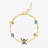 Disney Classics Womens Crystal 18k Gold Over Brass Flower Lilo & Stitch Charm Bracelet In Gold