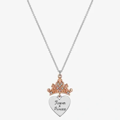Disney Classics Womens Crystal Pure Silver Over Brass Crown Heart 16 Inch Pendant Necklace