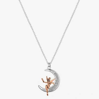 Disney Classics Womens Crystal Pure Silver Over Brass Moon 16 Inch Pendant Necklace