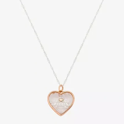Disney Classics Womens Cubic Zirconia 14k Rose Gold Over Brass Pure Silver Over Brass Crown Heart 16 Inch Pendant Ne