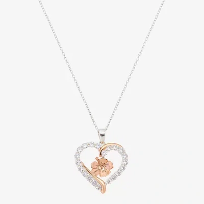 Disney Classics Womens Cubic Zirconia 14k Rose Gold Over Brass Pure Silver Over Brass Heart 16 Inch Pendant Necklace