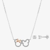 Disney Classics Womens Cubic Zirconia 14k Rose Gold Over Brass Pure Silver Over Brass Mickey Mouse Minnie Mouse 2-pc In Silver