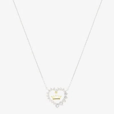 Disney Classics Womens Cubic Zirconia Heart 16 Inch Pendant Necklace In Yellow