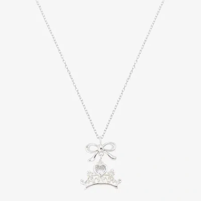 Disney Classics Womens Cubic Zirconia Pure Silver Over Brass Crown 16 Inch Pendant Necklace