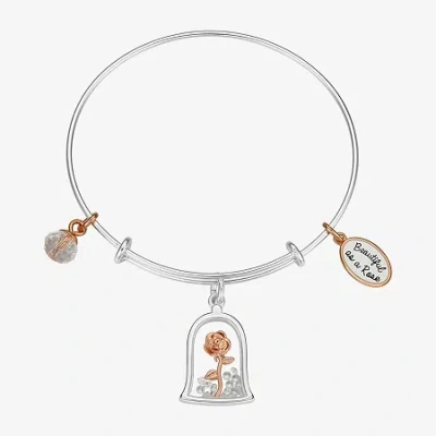 Disney Classics Womens Cubic Zirconia Pure Silver Over Brass Flower Beauty And The Beast Belle Princess Bangle Brace