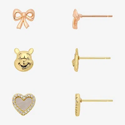 Disney Classics Womens Cubic Zirconia Winnie The Pooh 3 Pair Earring Set In Multiple Colors