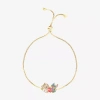 Disney Classics Womens Pink Crystal 18k Gold Over Brass Heart Lilo & Stitch Bolo Bracelet In Gold