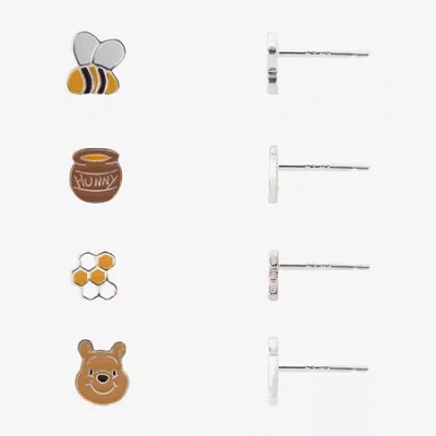 Disney Classics Womens Winnie The Pooh 4 Pair Earring Set In Silver