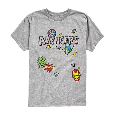 Disney Collection Big Kid Boys Crew Neck Short Sleeve Regular Fit Avengers Graphic T-shirt In Gray