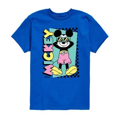 Disney Collection Big Kid Boys Crew Neck Short Sleeve Regular Fit Mickey Mouse Graphic T-shirt In Blue