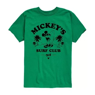 Disney Collection Big Kid Boys Crew Neck Short Sleeve Regular Fit Mickey Mouse Graphic T-shirt In Green