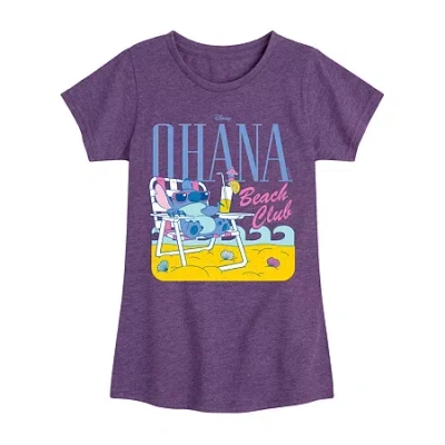 Disney Collection Big Kid Girls Crew Neck Short Sleeve Regular Fit Lilo & Stitch Graphic T-shirt In Purple