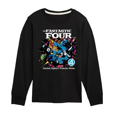 Disney Kids' Collection Boys Crew Neck Long Sleeve Marvel Graphic T-shirt In Black