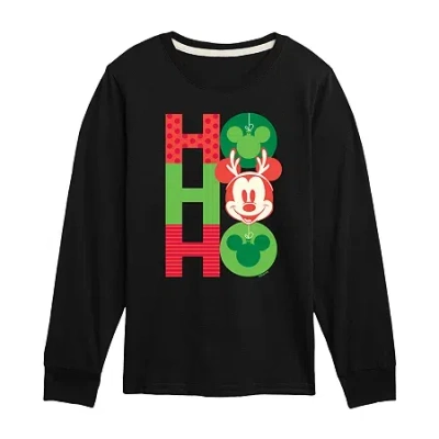 Disney Kids' Collection Boys Crew Neck Long Sleeve Mickey Mouse Graphic T-shirt In Black