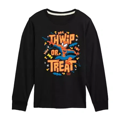 Disney Kids' Collection Boys Crew Neck Long Sleeve Spiderman Graphic T-shirt In Black