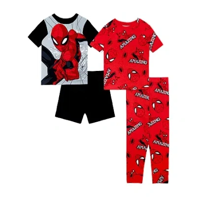 Disney Kids' Collection Boys Marvel Spiderman Crew Neck Short Sleeve 4-pc. Pajama Set In Multi