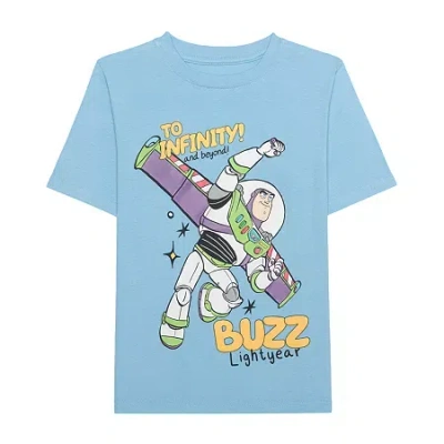 Disney Kids' Collection Boys Round Neck Short Sleeve Buzz Lightyear Toy Story Woody T-shirt In Blue