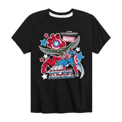 Disney Collection Brave New World Little & Big Kid Boys Crew Neck Short Sleeve Captain America Marvel Graph In Black