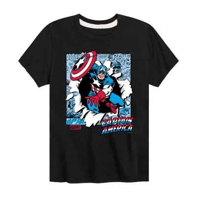 Disney Collection Brave New World Little & Big Kid Boys Crew Neck Short Sleeve Captain America Marvel Graph In Black