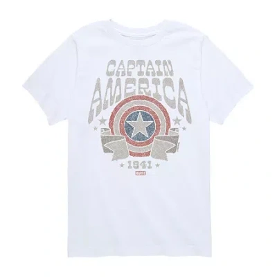 Disney Collection Brave New World Little & Big Kid Boys Crew Neck Short Sleeve Captain America Marvel Graph In White