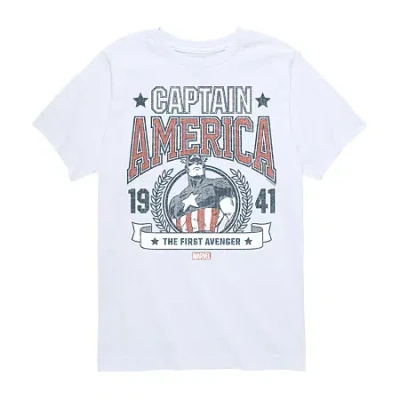 Disney Collection Brave New World Little & Big Kid Boys Crew Neck Short Sleeve Captain America Marvel Graph In White