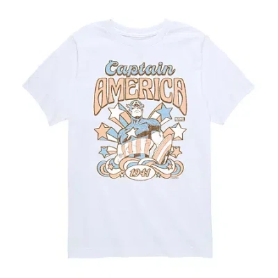 Disney Collection Brave New World Little & Big Kid Boys Crew Neck Short Sleeve Captain America Marvel Graph In White