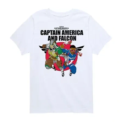 Disney Collection Brave New World Little & Big Kid Boys Crew Neck Short Sleeve Captain America Marvel Graph In White