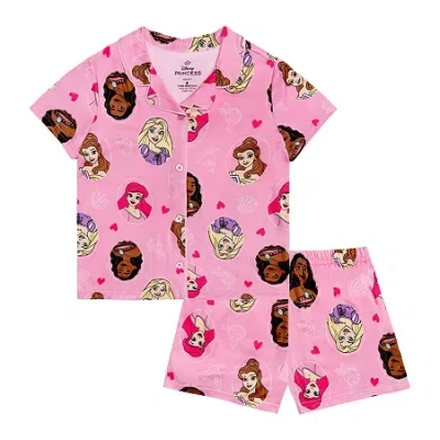Disney Kids' Collection Girls Ariel Cinderella Princess Short Sleeve 2-pc. Pajama Set In Pink