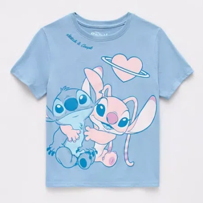 Disney Kids' Collection Girls Crew Neck Short Sleeve Stitch T-shirt In Blue