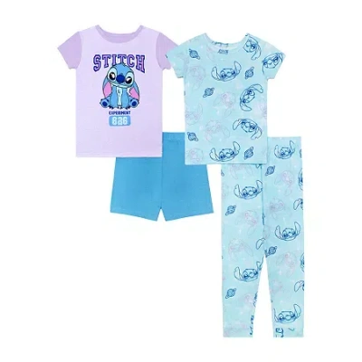 Disney Kids' Collection Girls Lilo & Stitch Crew Neck Short Sleeve 4-pc. Pajama Set In Multi