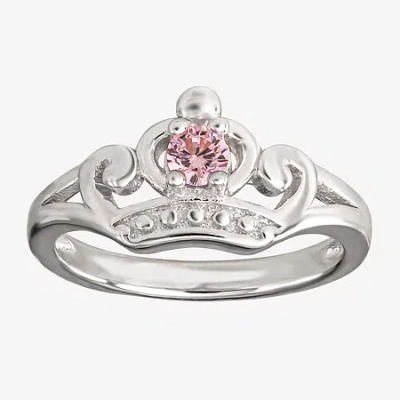 Disney Kids' Collection Girls Pink Cubic Zirconia Sterling Silver Princess Cocktail Ring In Metallic