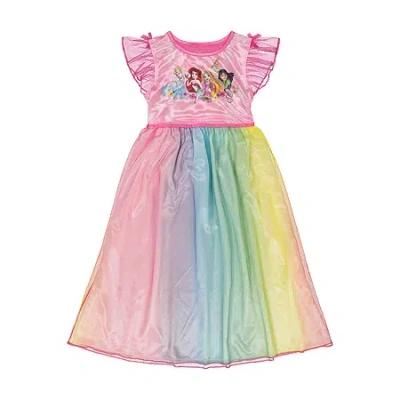 Disney Kids' Collection Girls Princess Satin Crew Neck Short Sleeve 1 Pair Nightgown In Multi