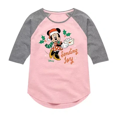 Disney Kids' Collection Girls Round Neck 3/4 Sleeve Minnie Mouse Graphic T-shirt In Pink