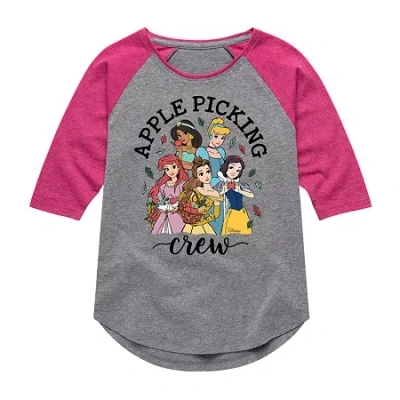 Disney Kids' Collection Girls Round Neck 3/4 Sleeve Princess Graphic T-shirt In Animal Print