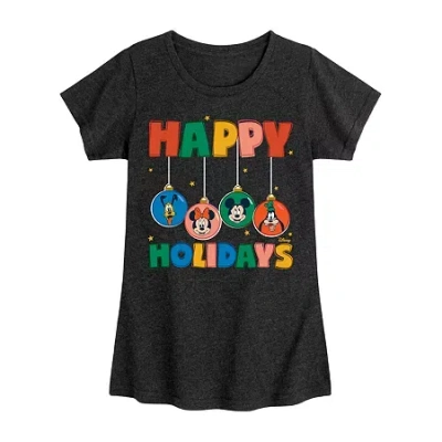 Disney Kids' Collection Girls Round Neck Short Sleeve Mickey And Friends Graphic T-shirt In Black