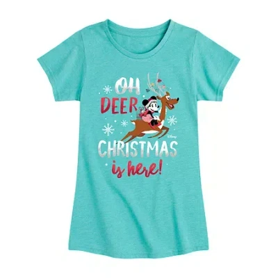 Disney Kids' Collection Girls Round Neck Short Sleeve Minnie Mouse Graphic T-shirt In Animal Print