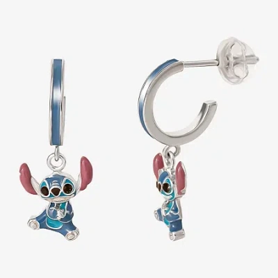 Disney Kids' Collection Girls Sterling Silver 20.2mm Lilo & Stitch Hoop Earrings In Multi