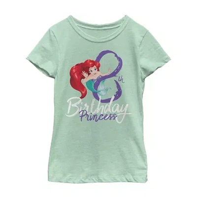 Disney Kids' Collection Little & Big Girls Crew Neck Ariel Birthday Short Sleeve Graphic T-shirt In Green