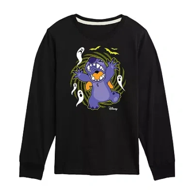Disney Collection Little & Big Kid Boys Crew Neck Long Sleeve Lilo & Stitch Graphic T-shirt In Blue