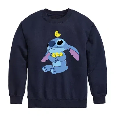 Disney Collection Little & Big Kid Boys Crew Neck Long Sleeve Lilo & Stitch Sweatshirt In Blue