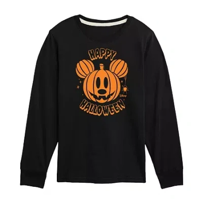 Disney Collection Little & Big Kid Boys Crew Neck Long Sleeve Mickey Mouse Graphic T-shirt In Brown