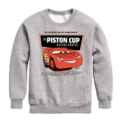 Disney Collection Little & Big Kid Boys Crew Neck Long Sleeve Regular Fit Cars Graphic T-shirt In Blue