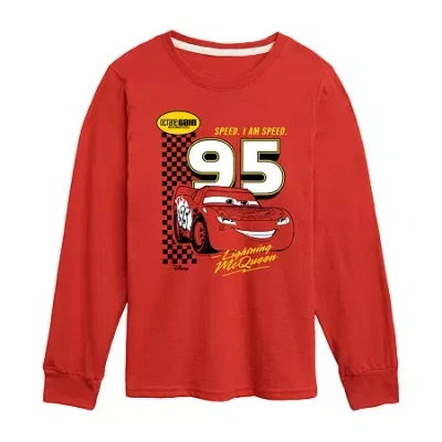 Disney Collection Little & Big Kid Boys Crew Neck Long Sleeve Regular Fit Cars Graphic T-shirt In Black