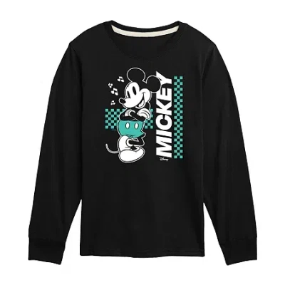 Disney Collection Little & Big Kid Boys Crew Neck Long Sleeve Regular Fit Mickey Mouse Graphic T-shirt In Black