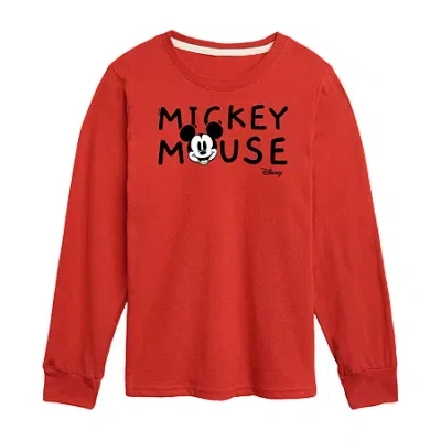 Disney Collection Little & Big Kid Boys Crew Neck Long Sleeve Regular Fit Mickey Mouse Graphic T-shirt In Red